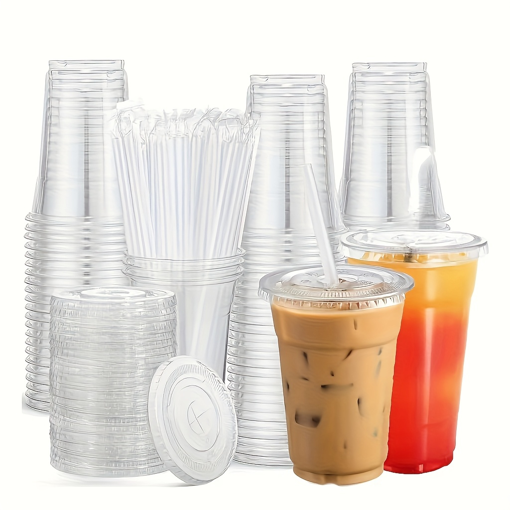 Reusable Straw - Gelas plastik transparan dengan tutup datar